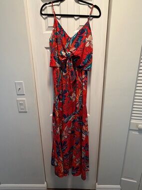 Vici Red Tropical Tie-Front Maxi Dress